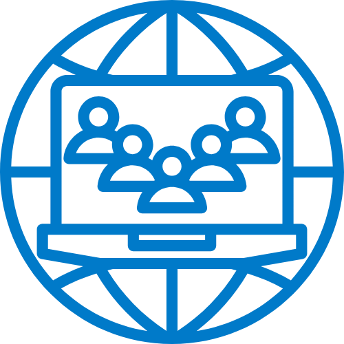Icon of a globe with a laptop on top